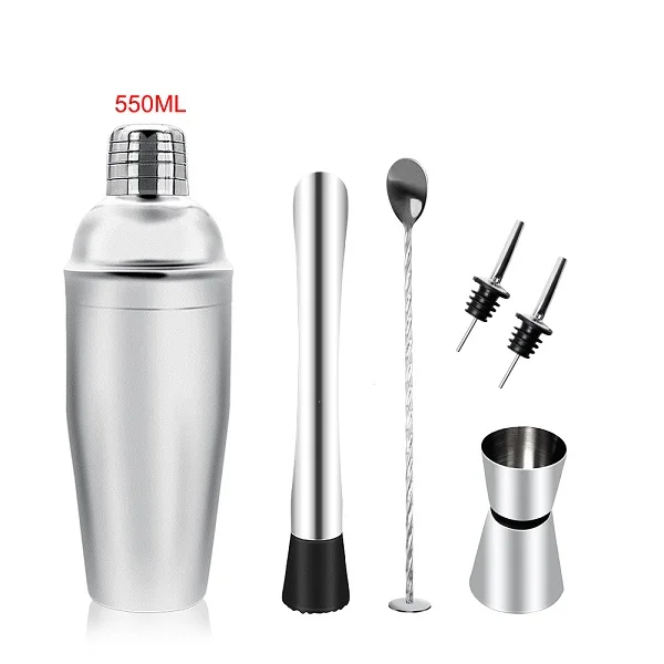550ML 250/350/550/750 мл Нержавеющая сталь коктейльное барный шейкер набор Бостон-Шейкер для ликера вина смеситель комплект с ложкой и заливщик льда щипцы инструмент - Цвет: 550ML