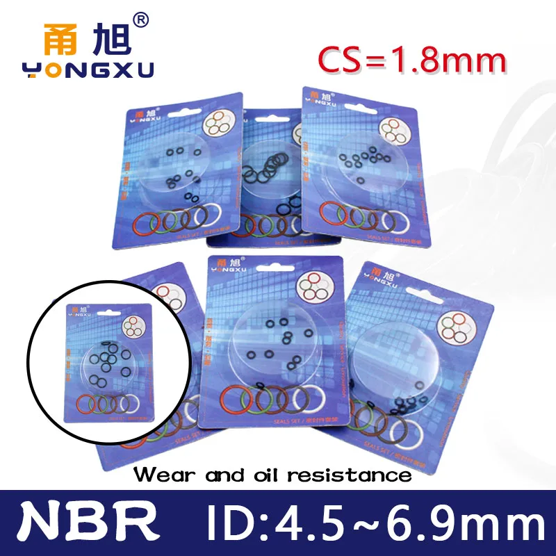 

Boxed nitrile rubber NBR seal O-ring thickness CS 1.8mm ID 4.5/4.87/5/5.3/5.5/6/6.3/6.7/6.9mm Gasket oring oil resistance