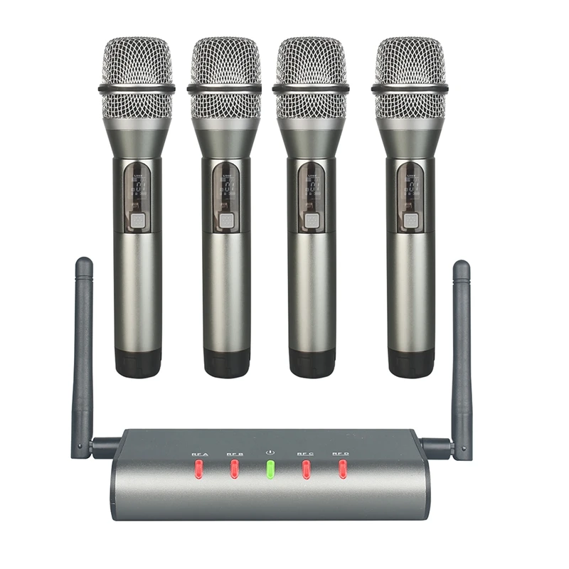 

4-Channel Wireless Microphone System Quad UHF Wireless Mic 4 Handheld Mics Long Distance Fixed Frequency