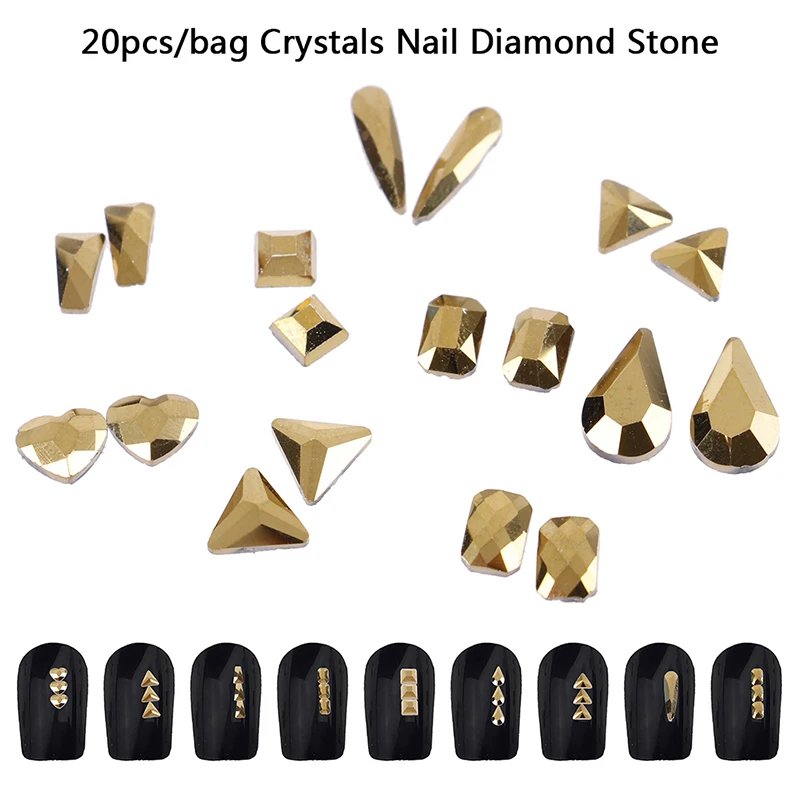 20 шт Золото Ретро дизайн стеклянные стразы кристаллы для ногтей алмаз СТРАЗА под