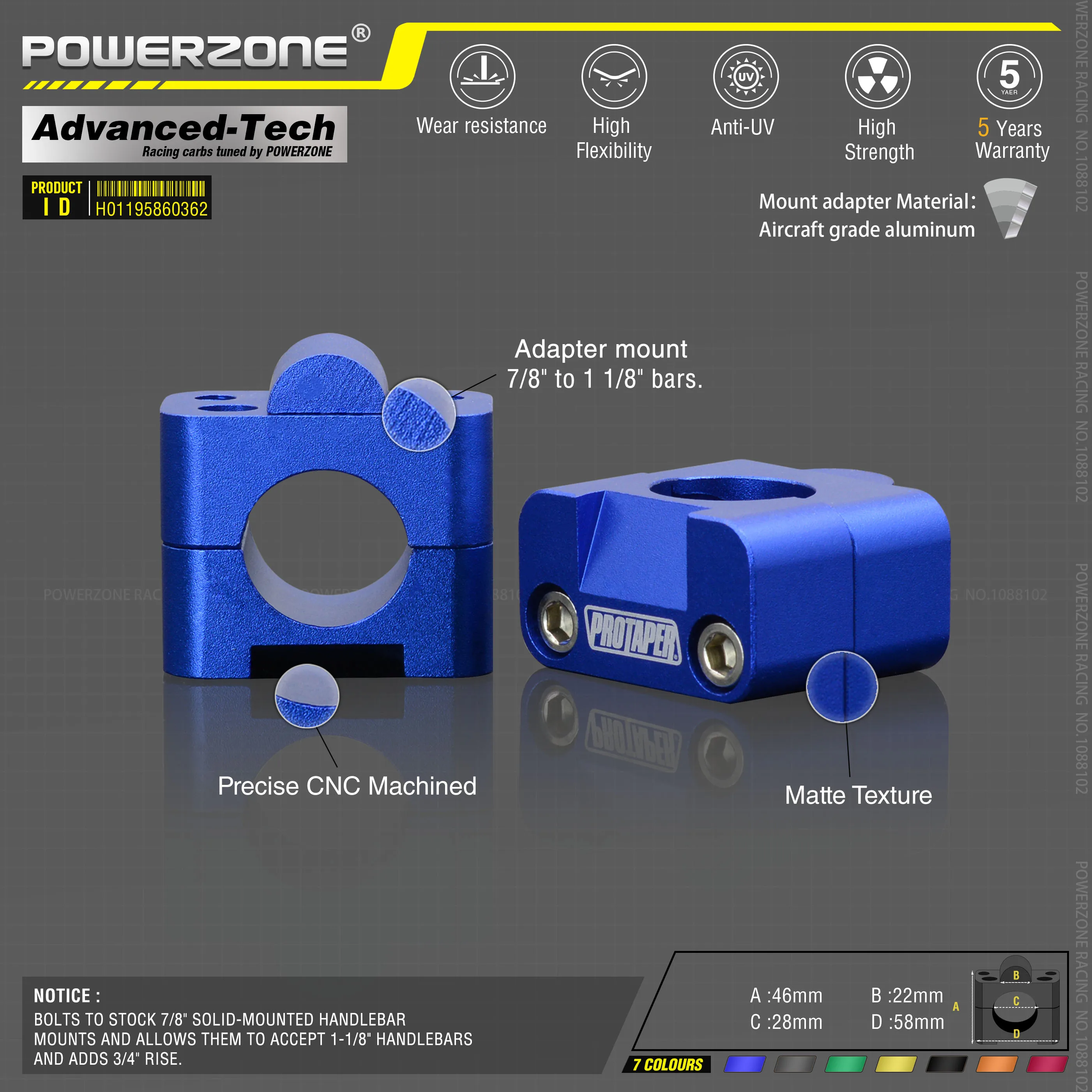 Алюминиевый тиски из металлического сплава для мотоцикла 22 мм 7/8 дюйма крепление