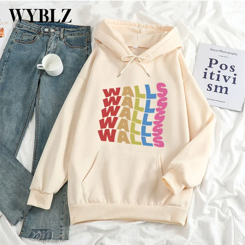 

WYBLZ Plus Velvet Letter Oversized Hoodies Spring Autumn Long Sleeve Loose Pullover Hooded Tops Casual Warm Pocket Sweatshirts