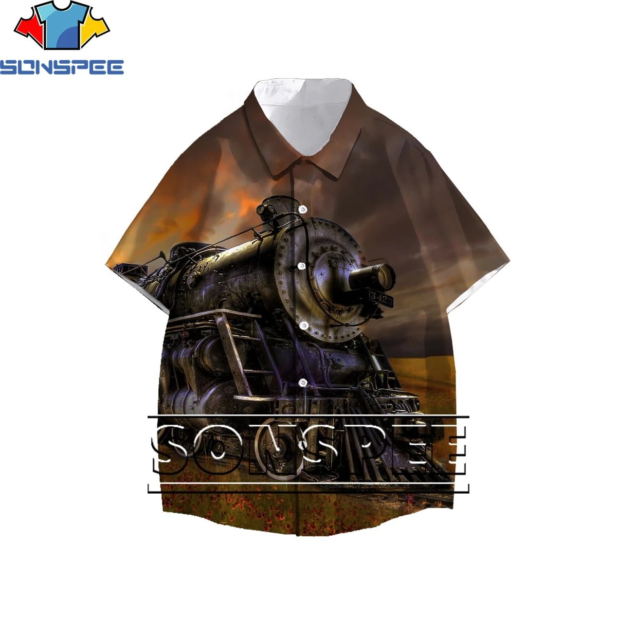 

SONSPEE New Industrial Style Train 3D Print Men's Shirt Summer Original Personality Casual Otaku Hawaiian Beach Oversize Top