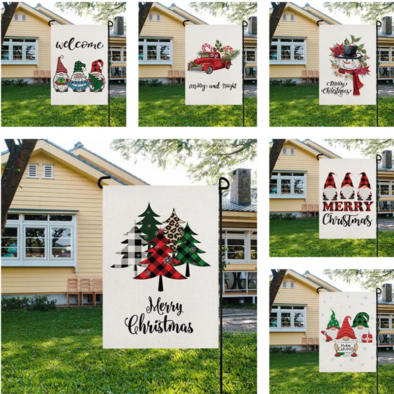 

Christmas Garden Flag Double Sides Flax Santa Claus Outdoor Home Decoration Banner Flags Xmas Gift New Year Navidad Hanging Flag