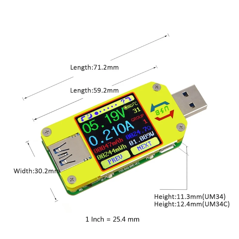RD UM34 UM34C USB 3.0 ЖК-дисплей тестер напряжения измеритель тока Amp Type-C | Инструменты