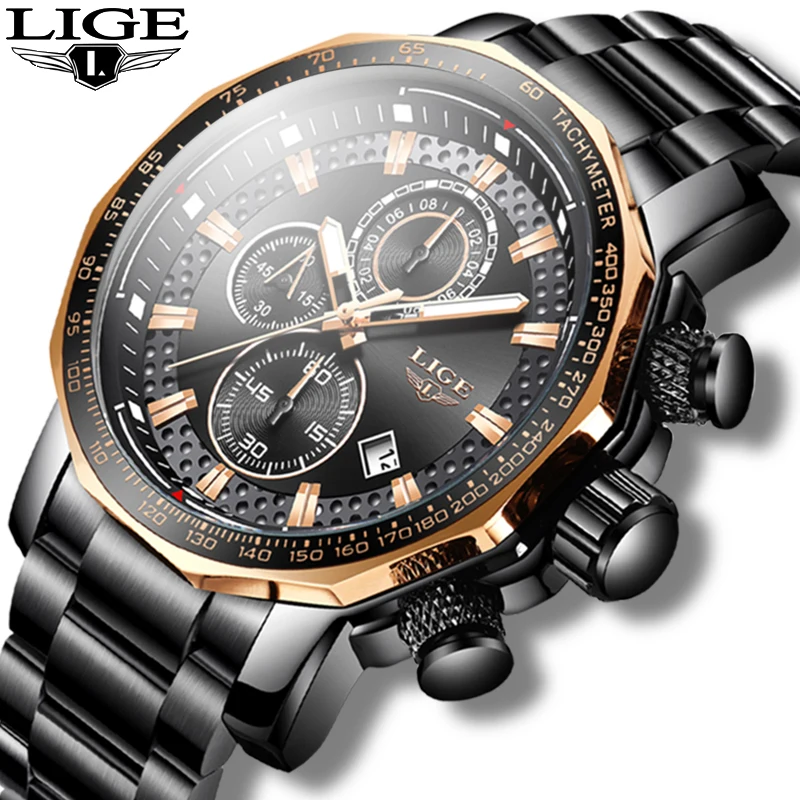 

Relogio Masculino LIGE New Sport Chronograph Mens Watches Top Brand Luxury Full Steel Quartz Clock Waterproof Big Dial Watch Men