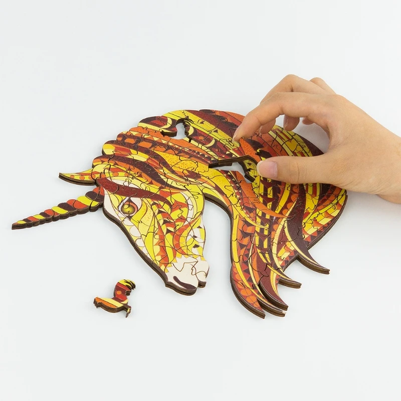 

Collectable Jigsaw Wooden Puzzle Vivid Cartoon Horse Animal Shape 3D Visual Decorative Painting Kids Party Favorite Gift