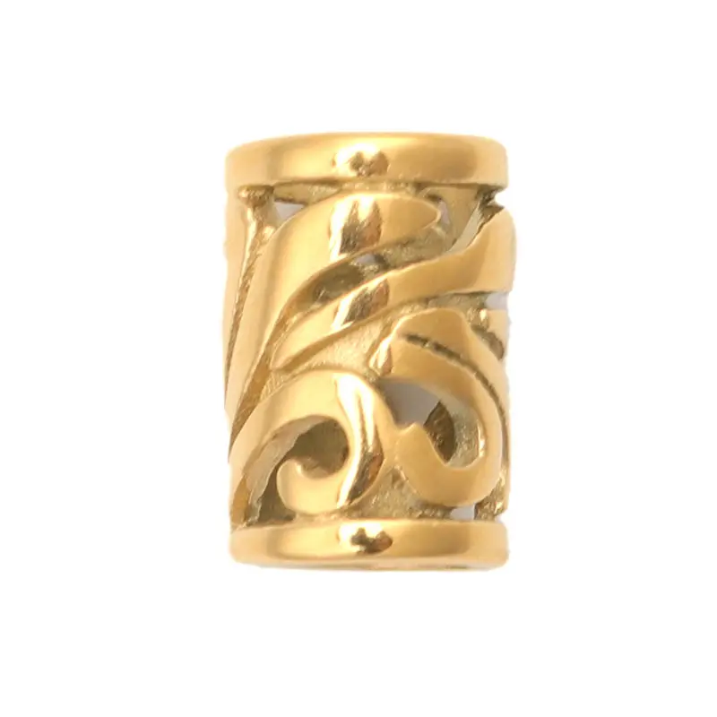 Круглые бусины из нержавеющей стали 304 золотистые цилиндрические с полым узором