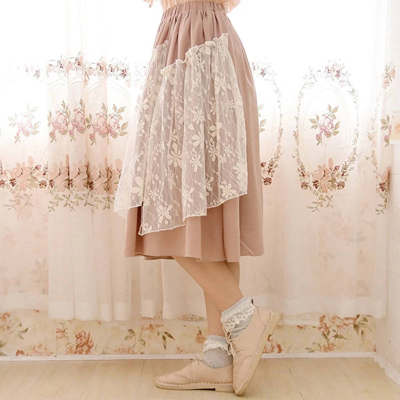 Японская мода Милая юбка в стиле девушки Мори Женская хлопковая пэчворк с