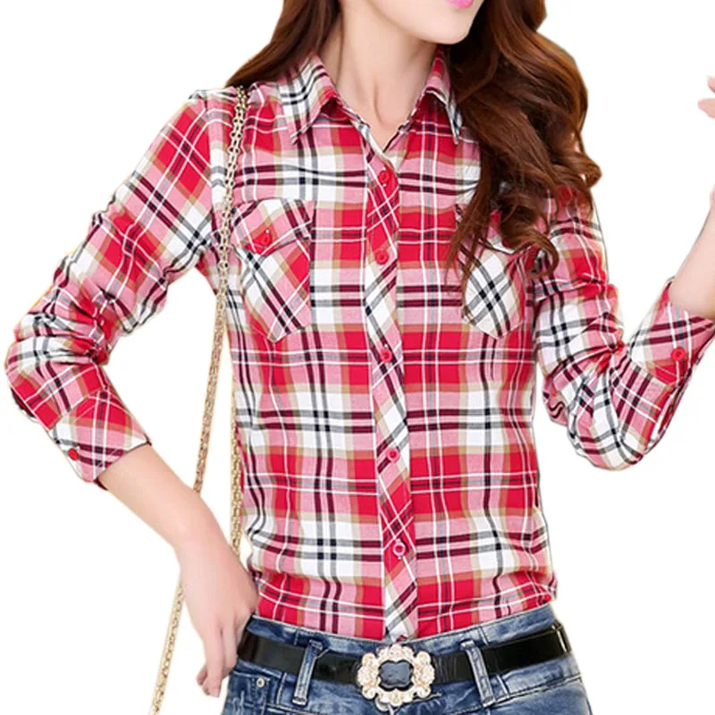 Новинка Женская Повседневная Блузка осень весна рубашка в клетку с длинным