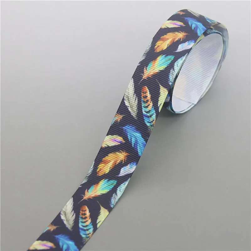 10334 DHK 10 ярдов перо Племенной нашивка напечатанный Grosgrain ленточный аксессуар Hairbow головной убор украшение «сделай сам» оптом OEM B1862 - Цвет: 10334