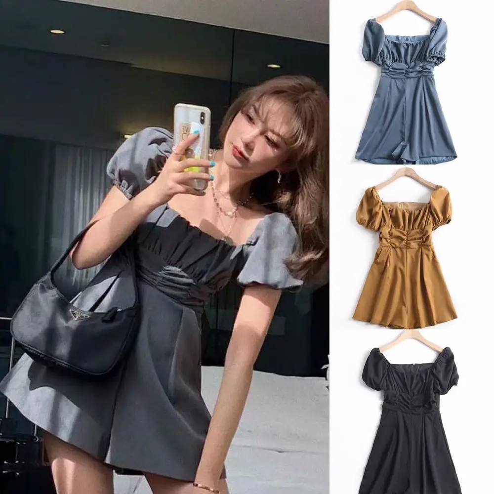 

Women 2020 fashion sexy jumpsuit girls lady summer new off shoulder puff sleeve casual short playsuit female streetwear clothes