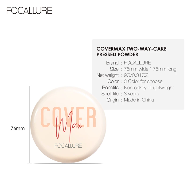

FOCALLURE Face Powder Full Coverage Long-lasting Makeup Oil Control Matte Lightweight Facial Makeup Pressed Powder