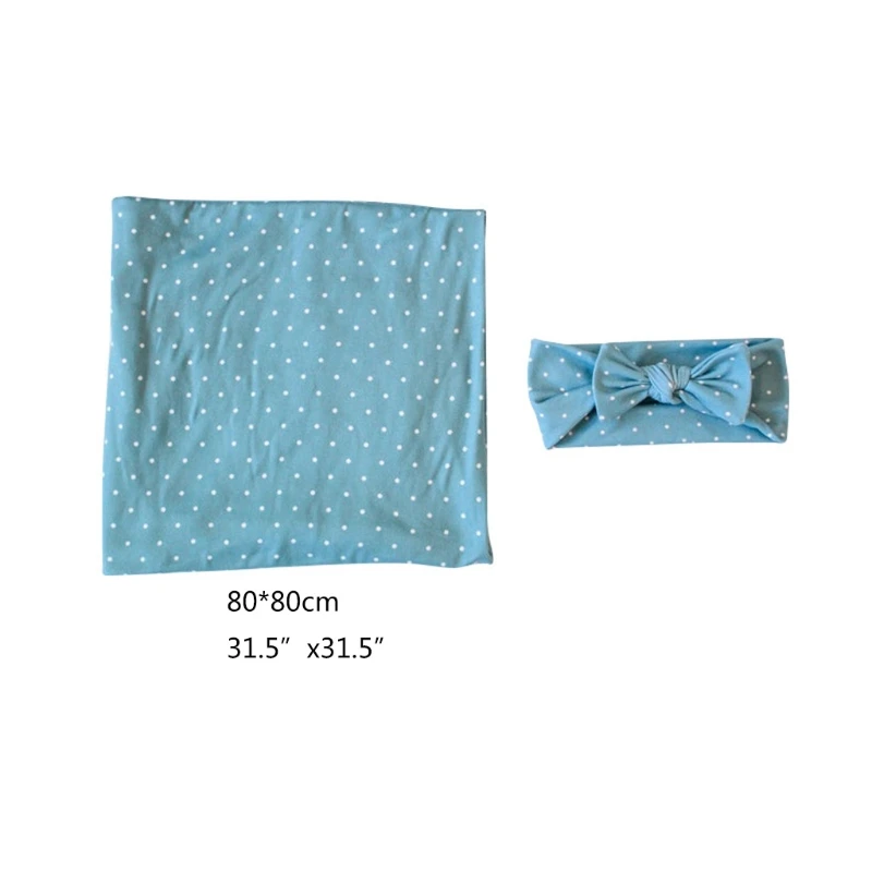 

4XBC Newborn Receiving Blanket Bowknot Headband Set Baby Infant Cotton Sleeping Bag Swaddle Wrap Hairband