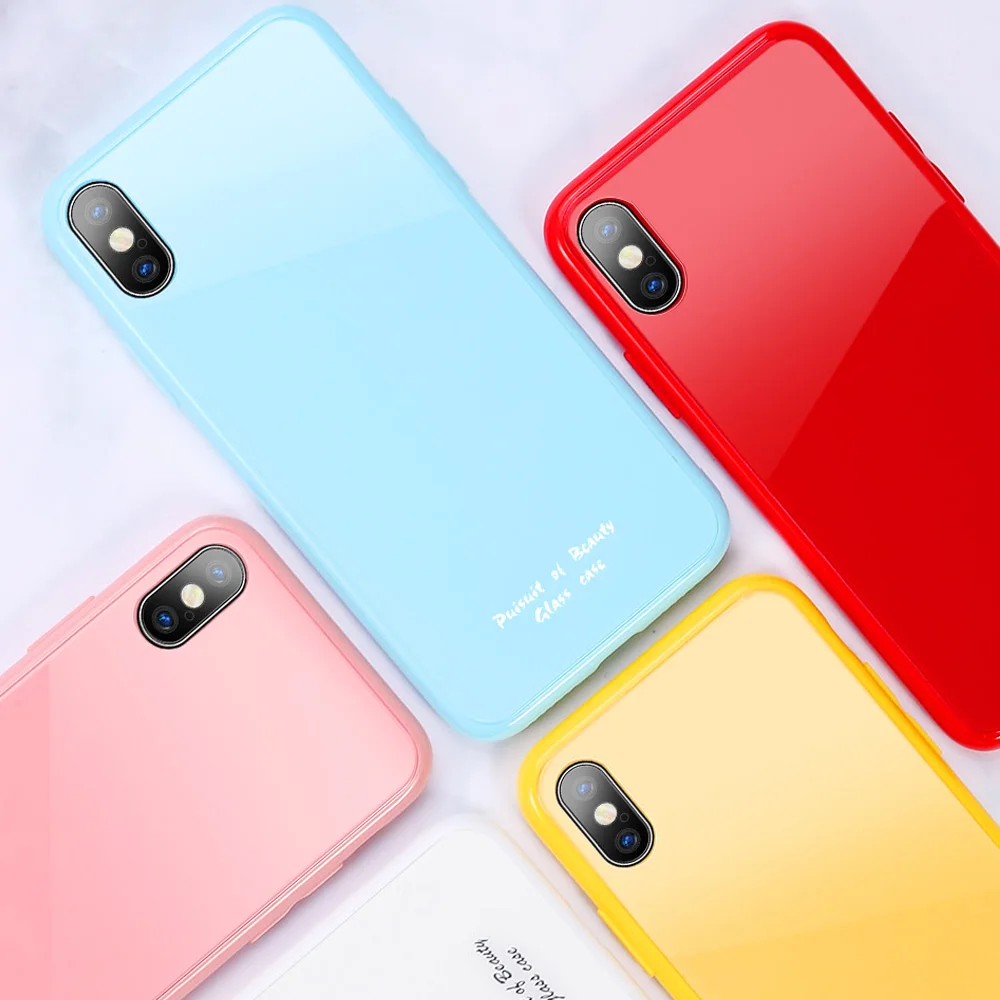 KISSCASE Гладкий стеклянный чехол для телефона Macaron iPhone 11 Pro Max XR XS X с мягкими краями 7 8