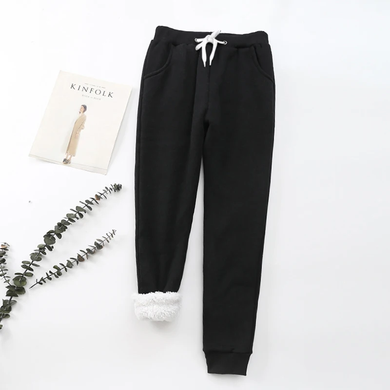 Зимние теплые кашемировые брюки для женщин одноцветные повседневные женские