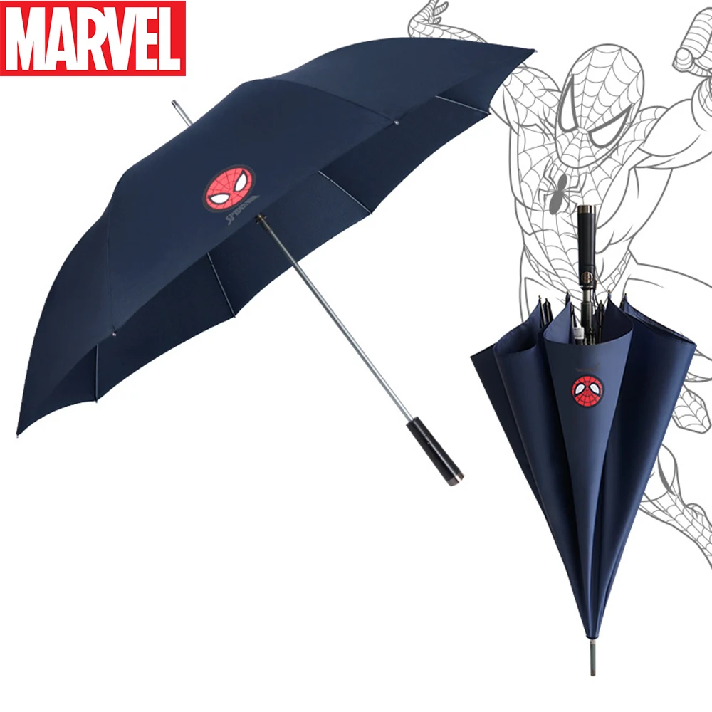 Marvel Long Handle Umbrella Male And Female Sunny And Rainy Umbrella Iron Man Semi-Auto Eye Straight Umbrella Spiderman Umbrella images - 6