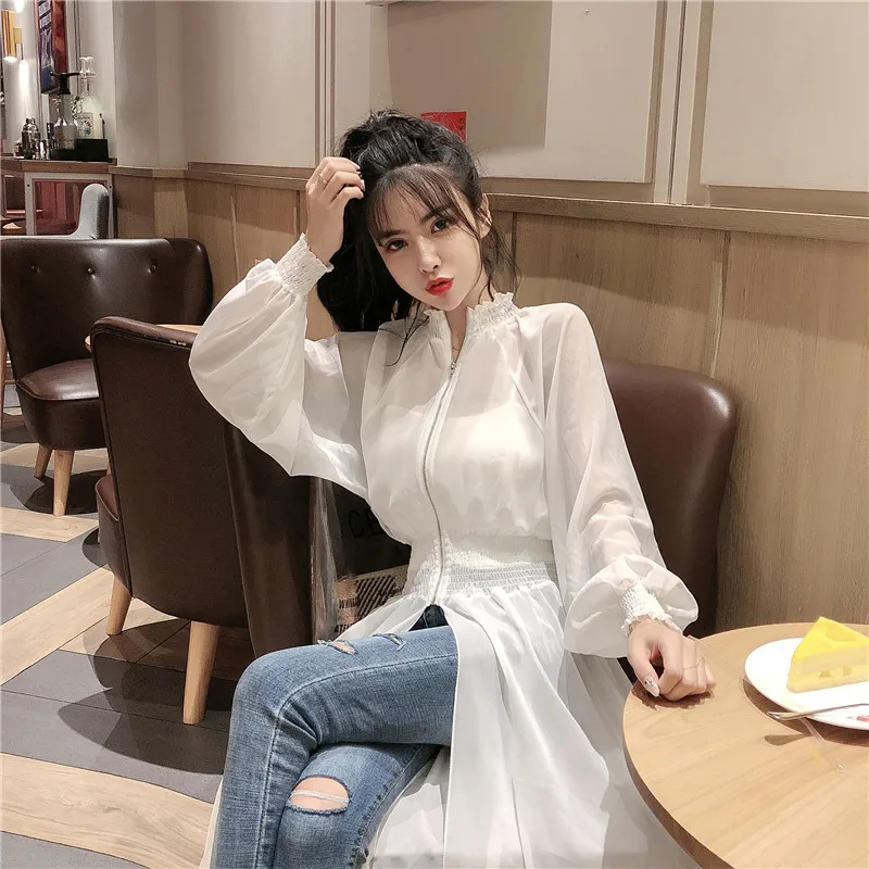 

Thin Waist Chiffon Sun Protective Clothes Coat Dress for Women Spring and Summer New Waist-Controlled Slimming Long Sleeve Outer