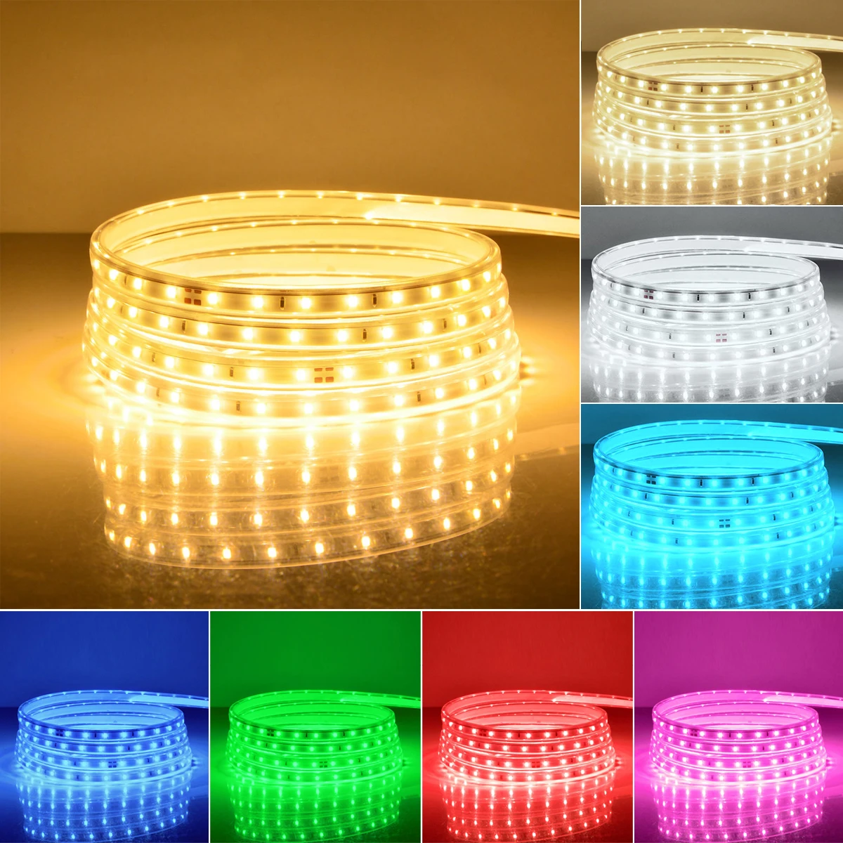 

High Brightness LED Strips Light/Tape 220V EU Plug Waterproof 120LEDs/m Warm/Natural/White Red Green Blue Pink Colors Wall Lamp