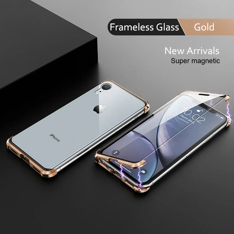 Бескаркасное двухстороннее закаленное стекло чехол для iPhone 10 6 6s 7 8 Plus XS Max XR X 8 Plus Магнитная Адсорбция металлический бампер крышка