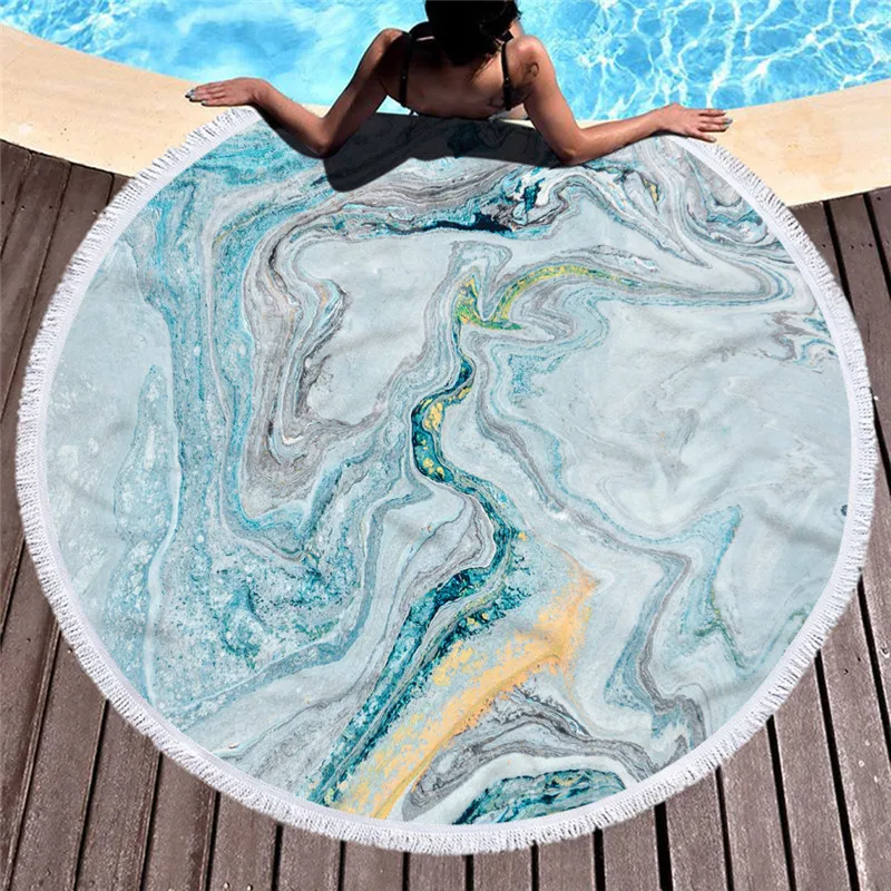 Мраморное большое круглое пляжное полотенце для взрослых красочное