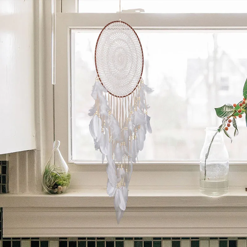 

Wall Dreamcatcher Handmade Feather Dream Catcher Braided Wind Chimes Art For Room Decoration Hanging Home Decor Poster