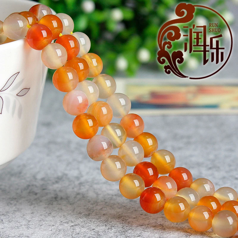 Гладкая оранжево-красный агат оникс натуральный камень круглые бусины DIY для