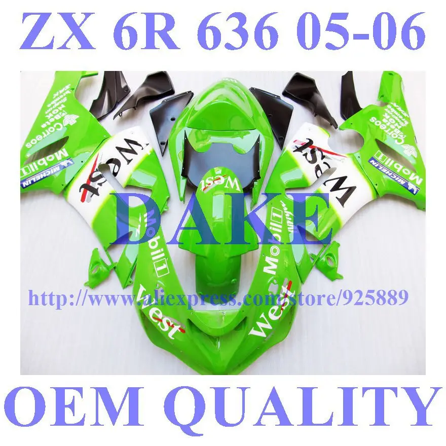 

WEST Fairing Kit FOR KAWASAKI NINJA ZX 6R 636 05 06 ZX-6R DAKE ZX6R 2005 2006 ZX 6R 05 06 Green White Fairings M1n
