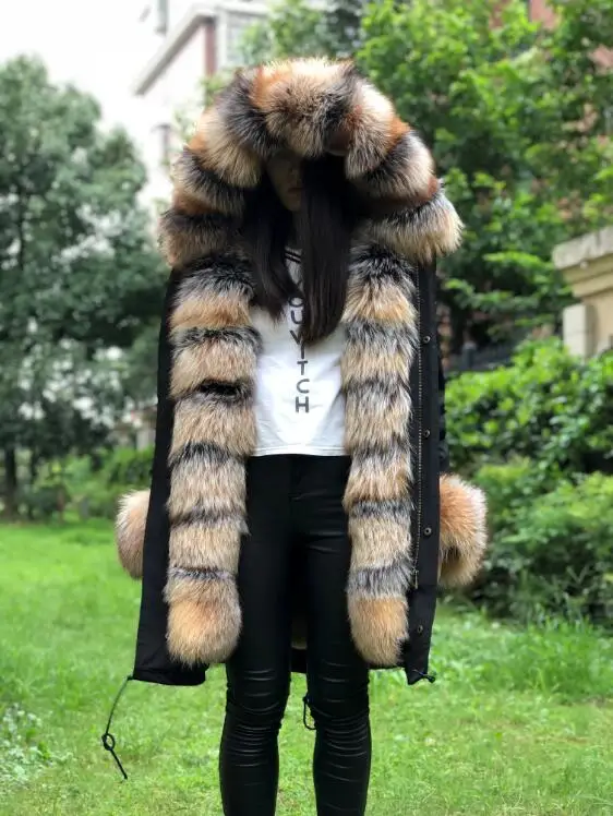 FLFP01 black-color5 Fandy lokar натуральное меховое пальто, отделенная подкладка, натуральный мех кролика Рекс, парка из натурального Лисьего меха, черная куртка, зимнее пальто, длинное меховое пальто для женщин - Цвет: FLFP01 black-color5