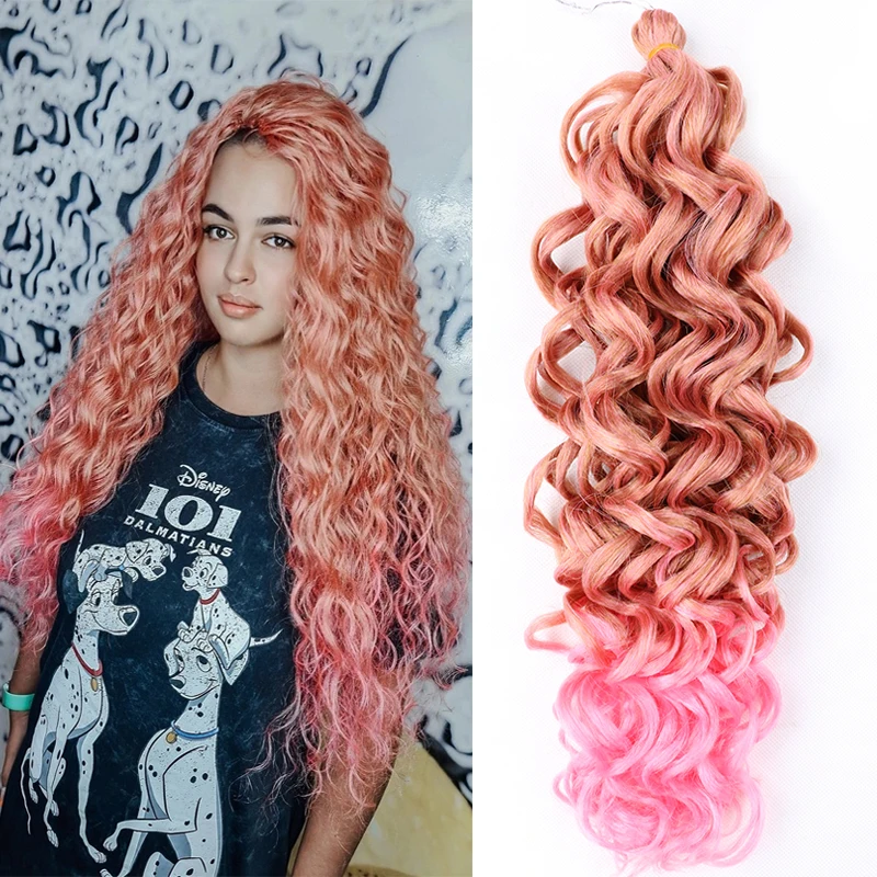 

Full Star Synthetic Afro Curls Crochet Braids Ombre Braiding Hair Extensions Hawaii Curls Ocean Wave Deep Curly Pink 613 Brown