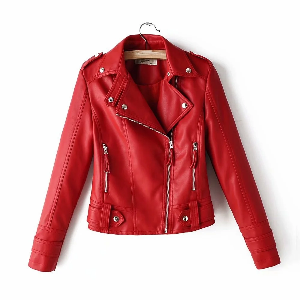 Wind 21 autumn and winter new leather dress female slim leather jacket motorcycle commuter versatile coat enlarge