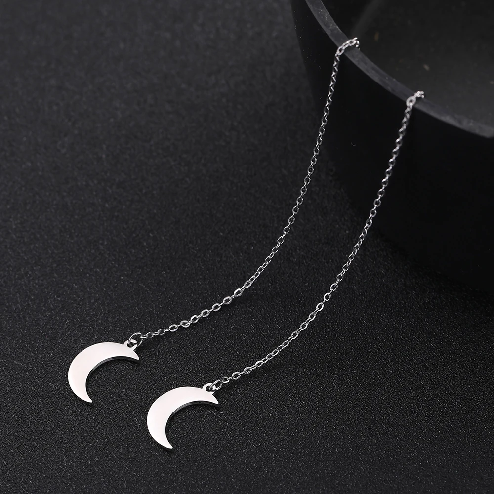 

Sipuris Korean Moon Threader Earrings Women Stainless Steel Linear Earrings Dangle Earring Jewelry Line Chain Drop Earring