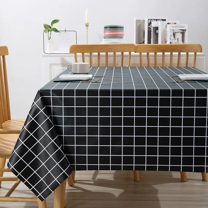 

PVC Rectangular Fashion Grid Printed Tablecloth Waterproof Oil-Proof Kitchen Dining Table Colth Cover Mat Oilcloth Antifouling