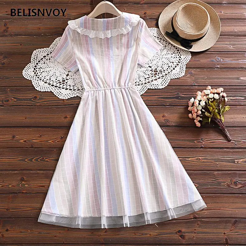 Новинка 2021 летние женские платья в стиле преппи кружевное милое платье с круглым
