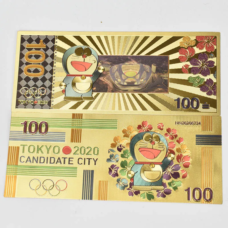 Японская популярная Золотая банкнота Дораэмон Токио 2020 100 иен память для