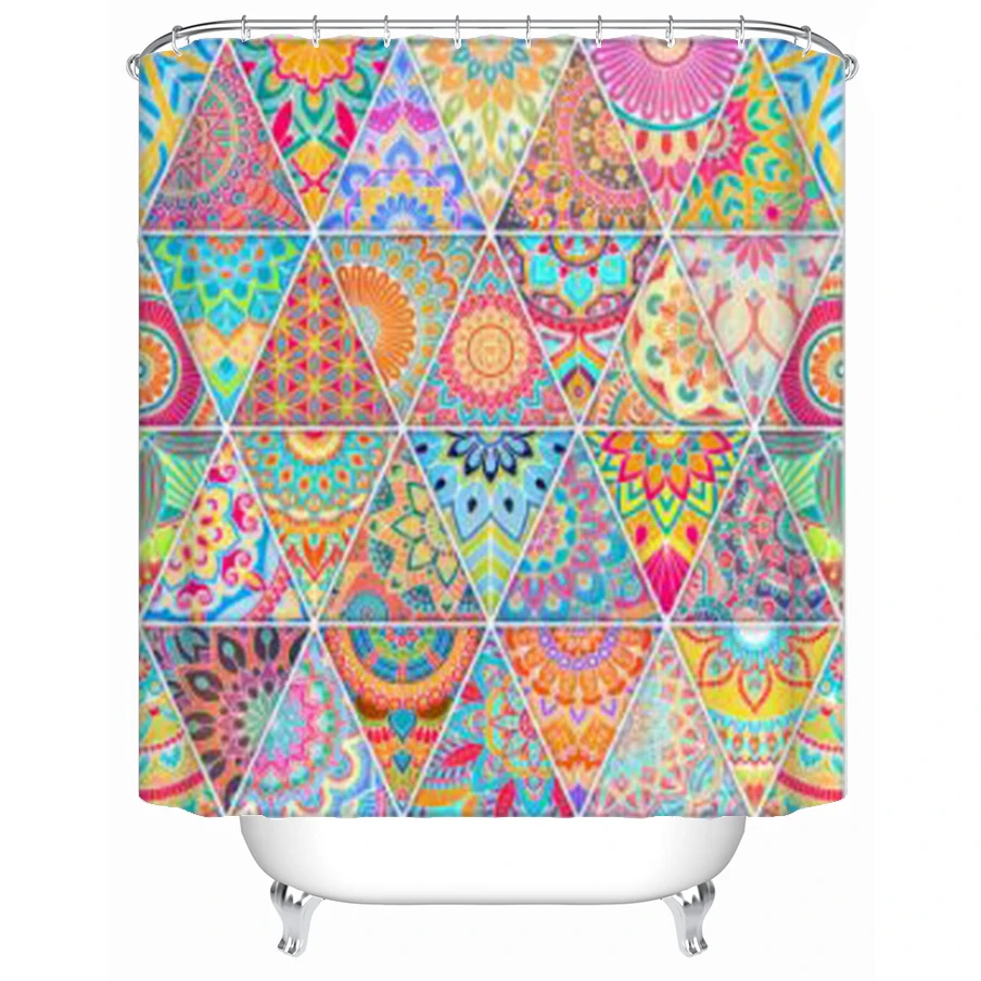 

Штора для душа с принтом мандалы, этнический Цветочный декор, занавеска в богемном стиле, винтажная, s ткань, водонепроницаемая, для ванной к...