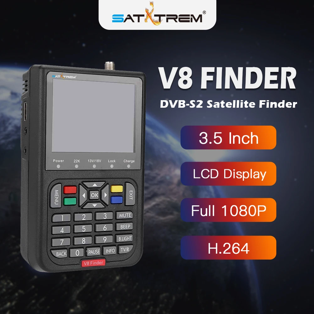 Satxtrem V8 Finder DVB S2/S2X H.265 цифровой ТВ спутниковый искатель S2 Satfinder Full HD FTA измеритель