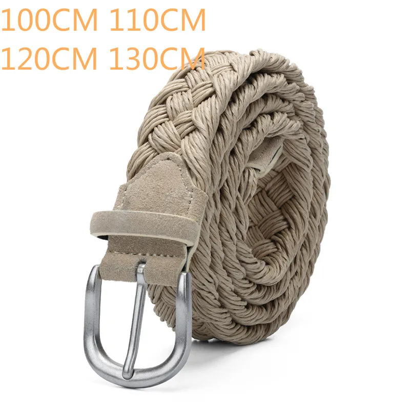 Men Belt Suede Leather Knitted Wax Rope Braided Antique Silver Buckle Cotton Weave Belts Handwork Beige Without Holes Gray Black