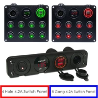 new 8 gang 4 hole digital rocker switch panel voltage display cigarette for marine boat 4 2a dual usb slot socket with fuse