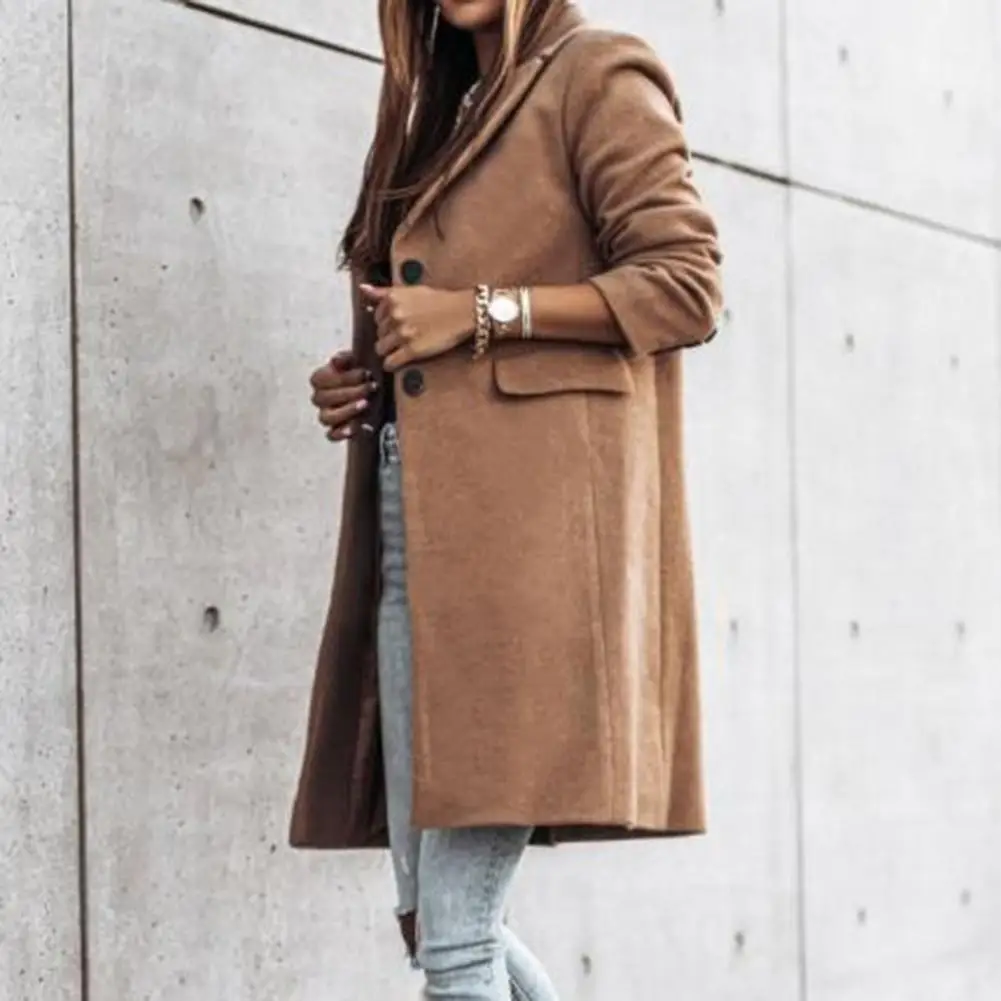 

Vintage Women Winter Warm Long Sleeve Button Lapel Coat Mid-length Jacket Overcoat Coat Female Streetwear Elegant Clothing