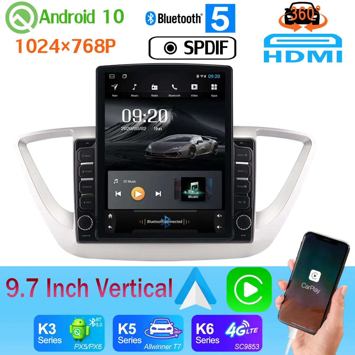 Автомобильный GPS навигатор для Hyundai Verna Solaris Accent 9 7 дюйма Android 10 PX6 4 + 64