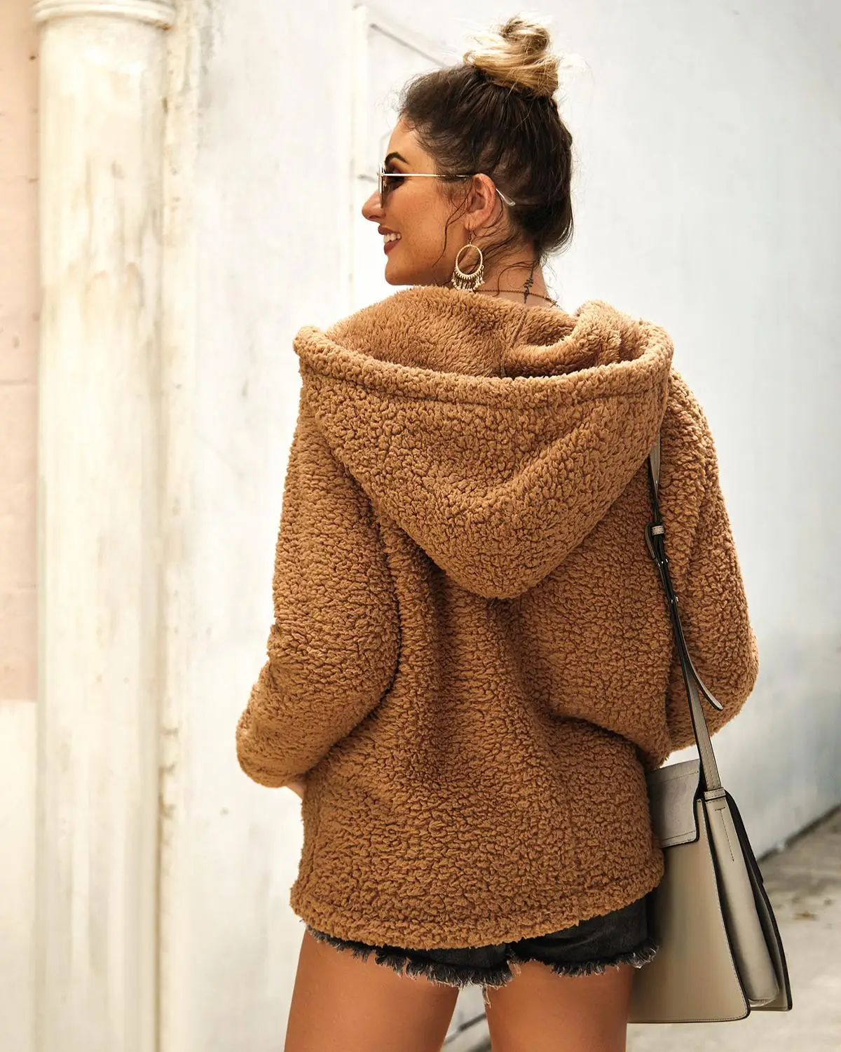 SINGRAIN женские одноцветные флисовые толстовки с капюшоном зимние большого размера