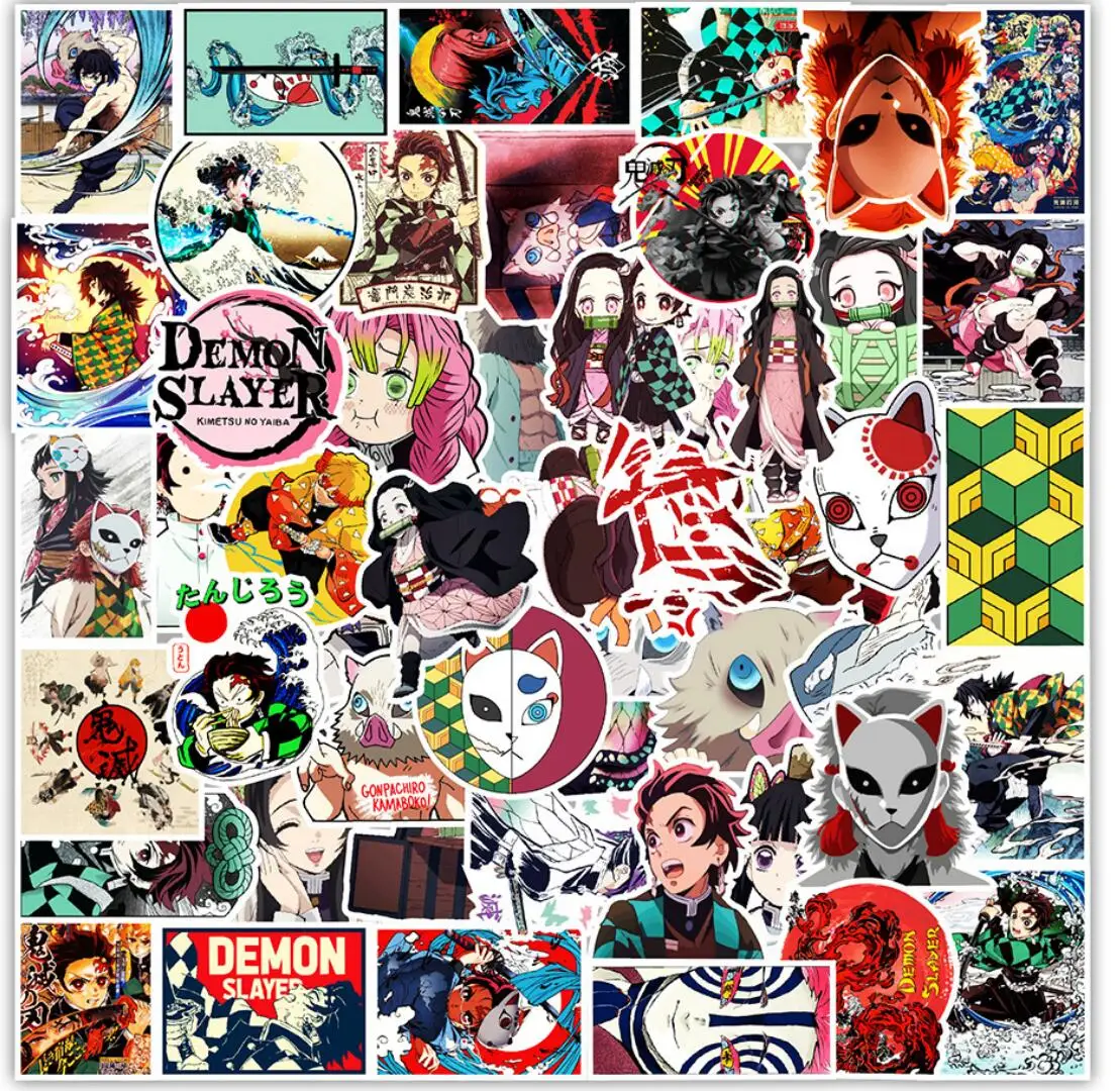 50 unids/lote Anime japon&eacute;s demonio asesino Kamado Tanjirou Kamado Nezuko Agatsuma Zenitsu pegatinas para bicicletas de tel&eacute;fono etiqueta engomada etiqueta-3