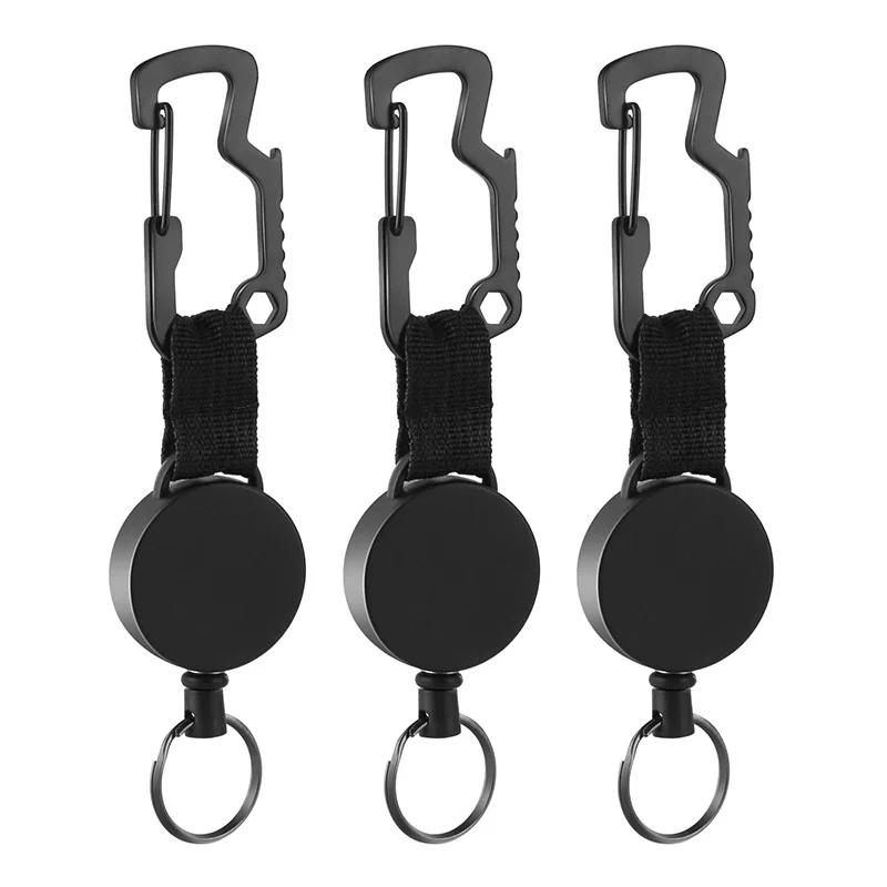 

3 Pack Retractable Keychain - Heavy Duty Badge Holder Reel with Multitool Carabiner Clip,Key Ring with Steel Wire Cord Up to 25