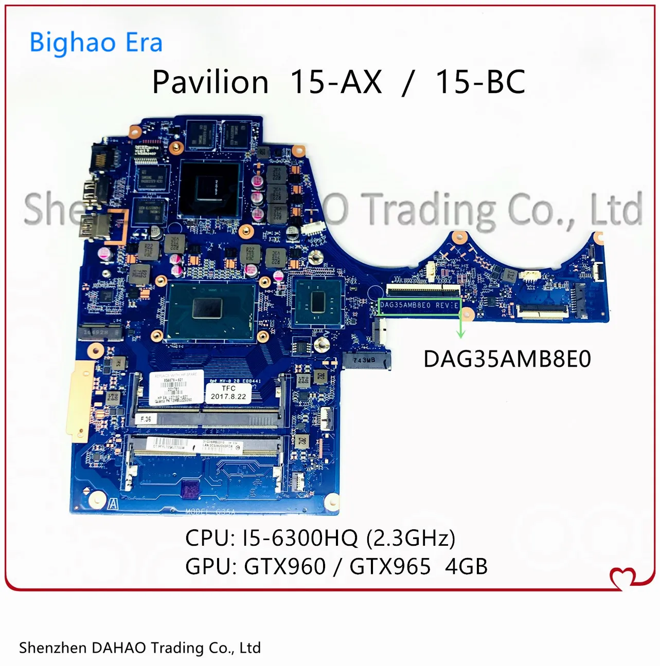 

Материнская плата для ноутбука HP TPN-Q173 15-BC 15-AX DAG35AMB8E0 с процессором i5-6300HQ GTX960/965 4G-GPU 859751-601 856679-001 856679-601