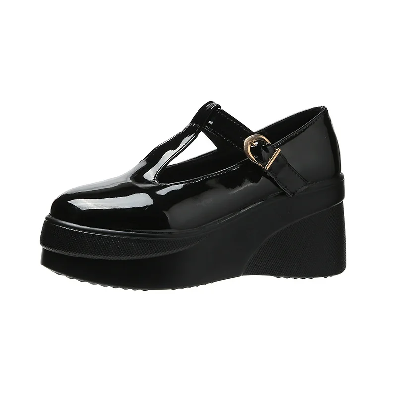 

Casual Woman Shoe Oxfords Modis Clogs Platform Round Toe Increas Height Female Footwear Leather 2021 Creepers New Dress Increase