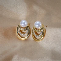 2019 fashion korean new earrings wild elegant personality three layer pearl crystal color earrings womens clothing sales