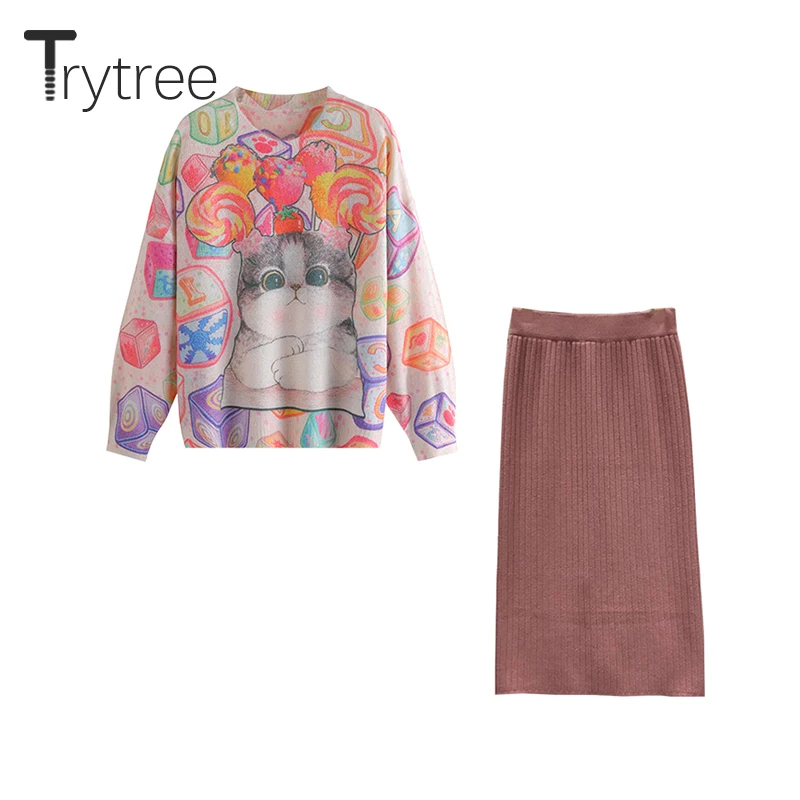 Trytree Осень Зима Женский комплект из двух частей Повседневный круглый вырез