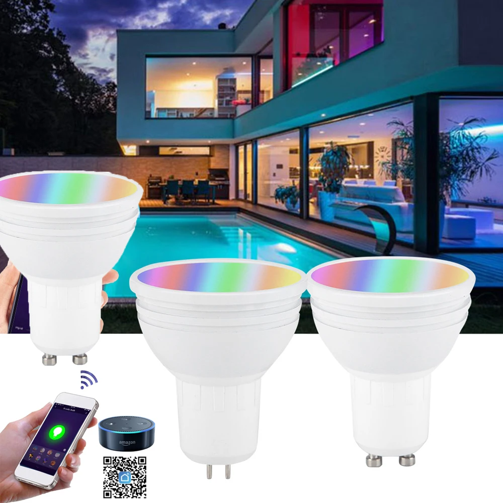 RGB лампа RGBW светодиодный GU10 Светодиодный умный WiFi светильник Светодиодный точечный светильник 6 Вт Wake-UpCompatible с Alexa Google Assistant
