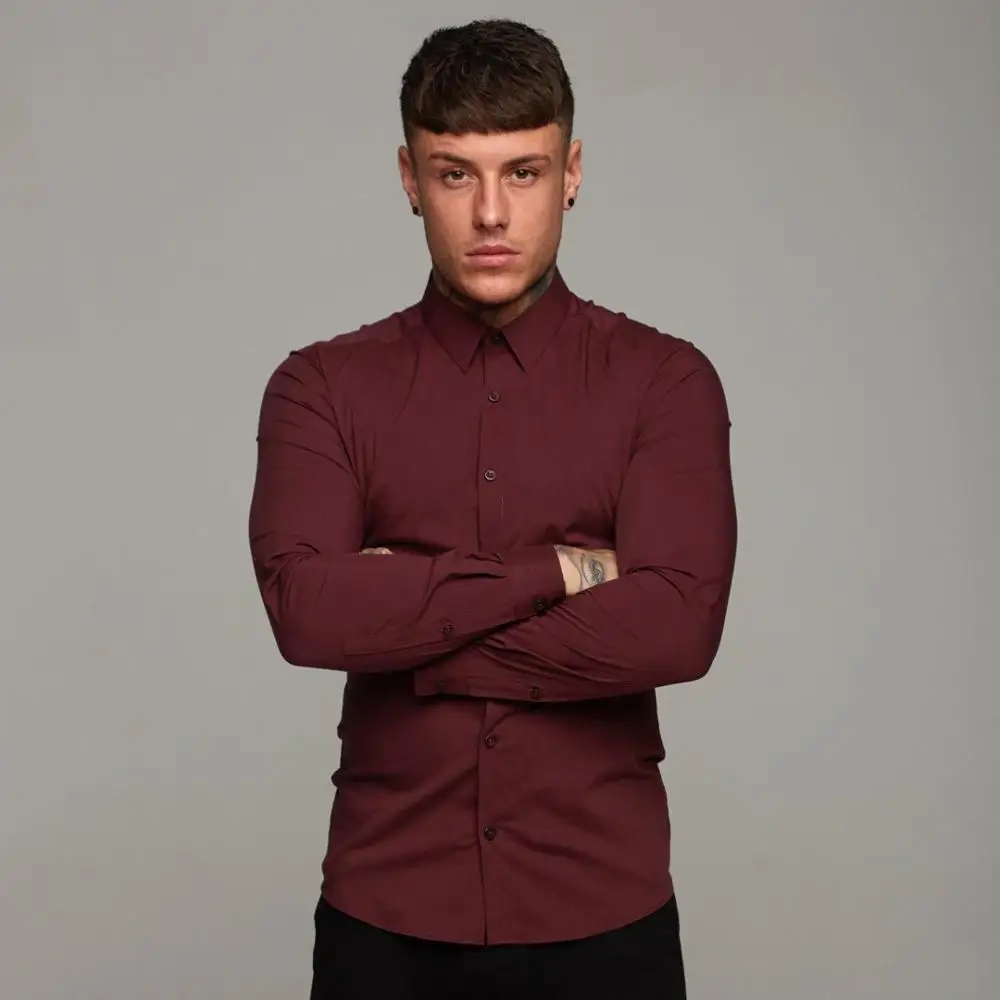 Мужская рубашка для бега желтая Повседневная приталенная Спортивная с длинным